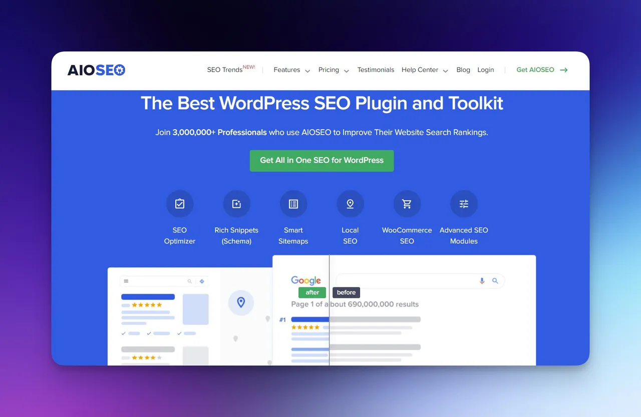 All in One SEO Plugin-Startseite mit WordPress SEO-Funktionen einschliesslich Sitemap-Erstellung