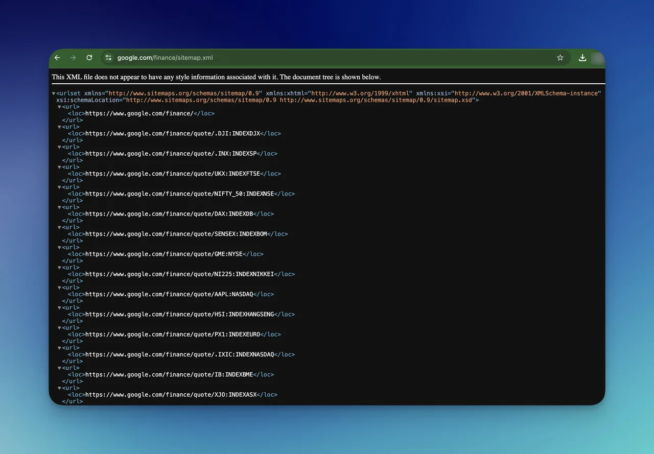 XML sitemap example showing URL locations and last modification dates for a Ghost CMS website
