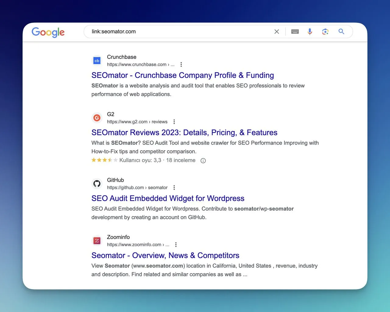 link analysis by using "link" command of Google