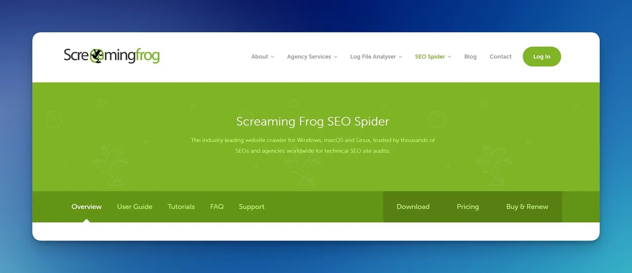 Screaming Frog SEO Spider application showing website crawl results and technical issue analysis