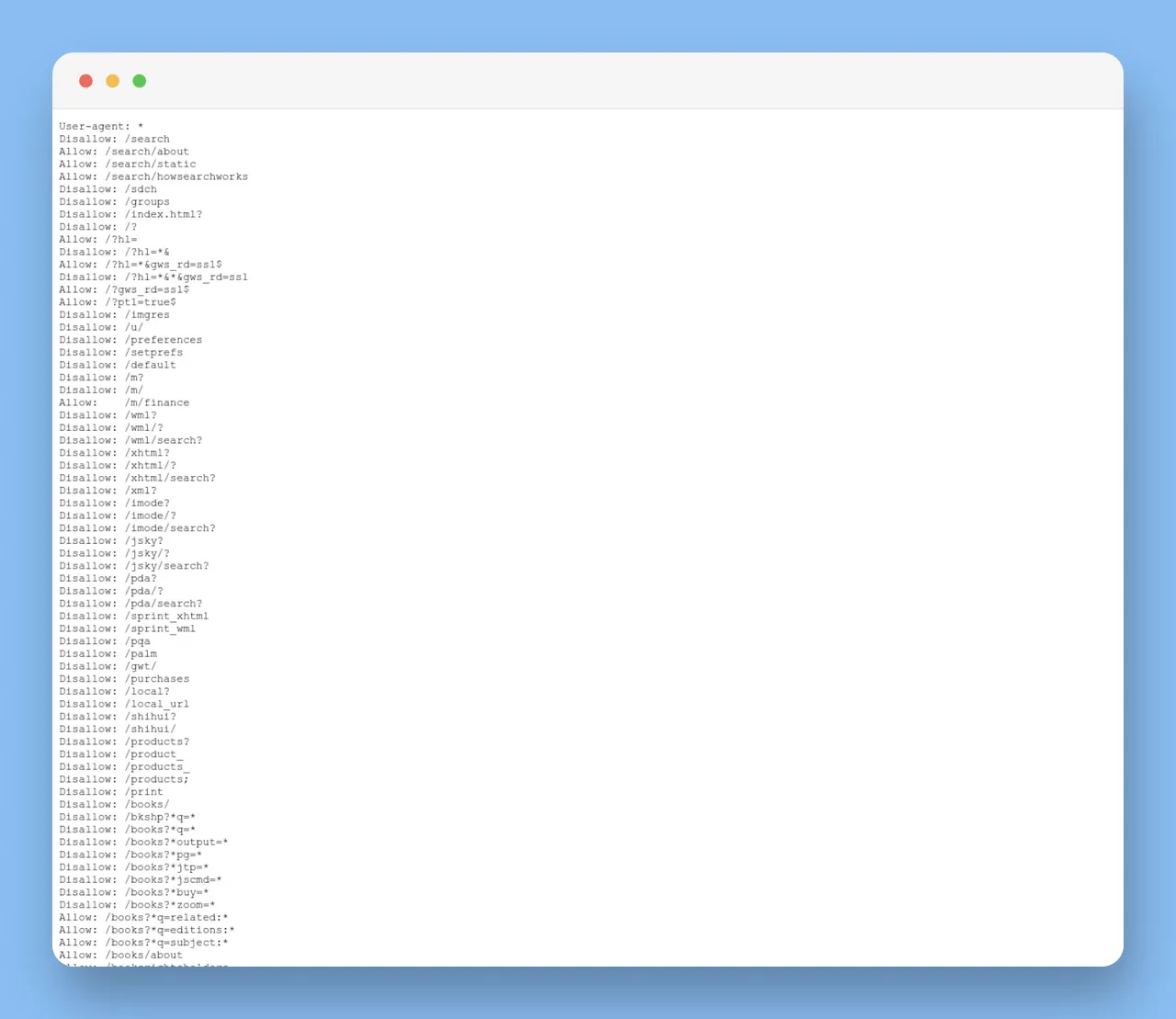 the robots.txt file of google.com
