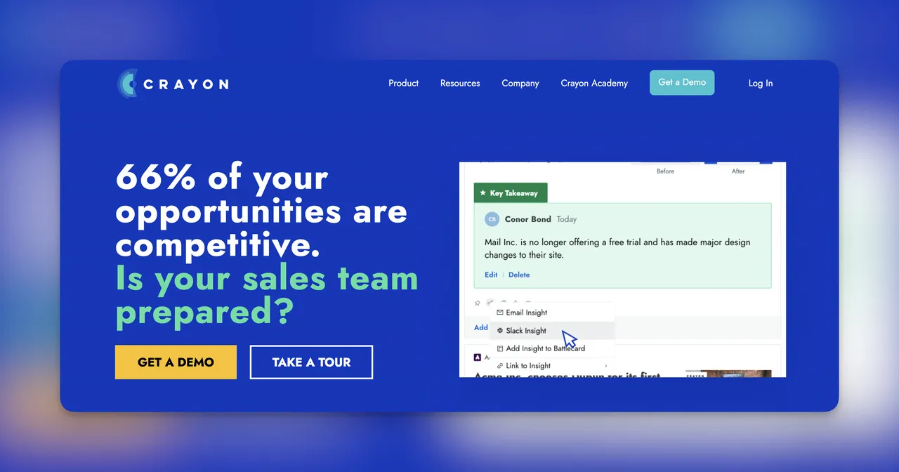Crayon competitive intelligence platform showing competitor tracking dashboard