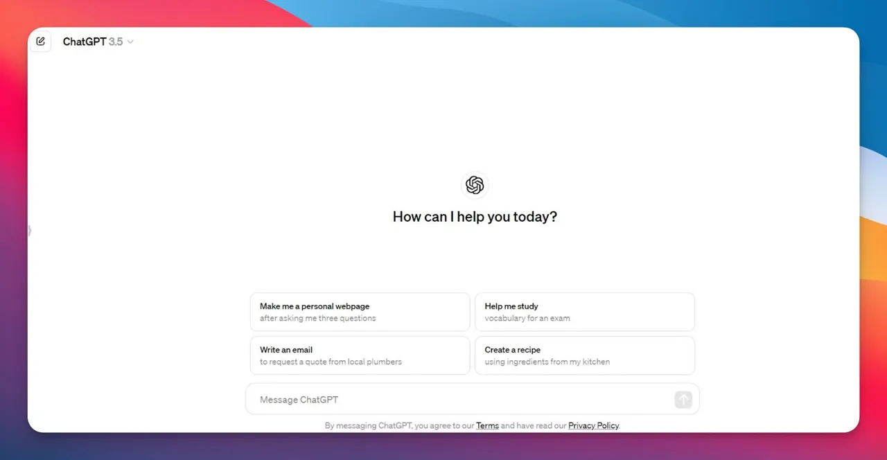 chatgpt landing page