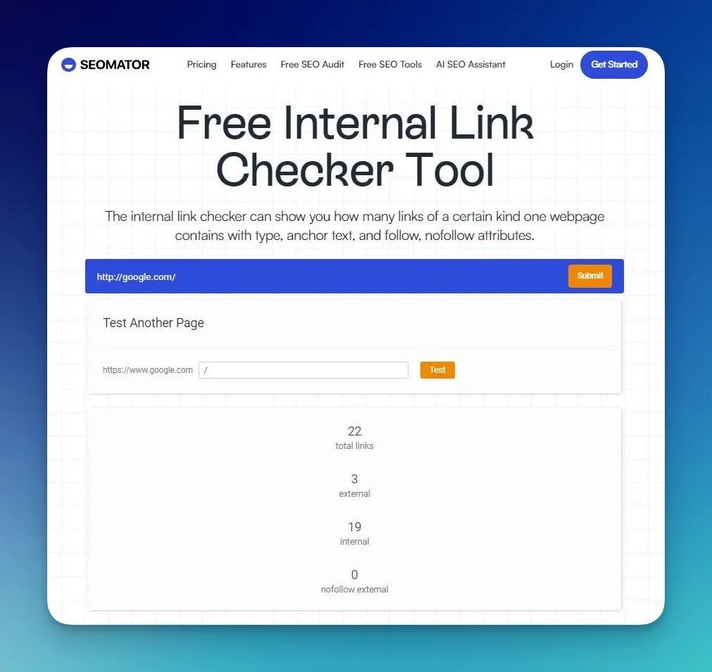 SEOmator's Werkzeug zur Überprüfung interner Links
