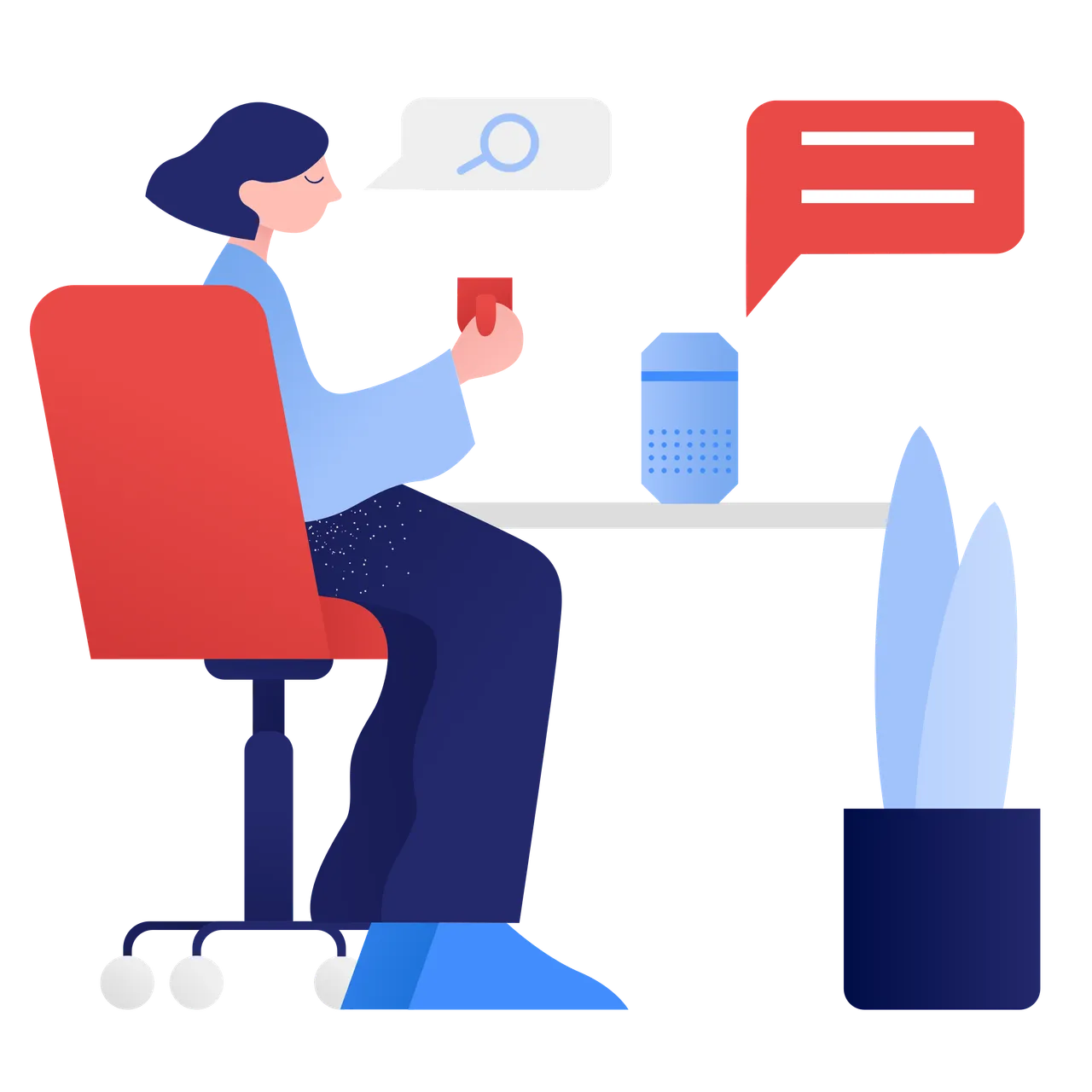 a woman searching via the voice assistant