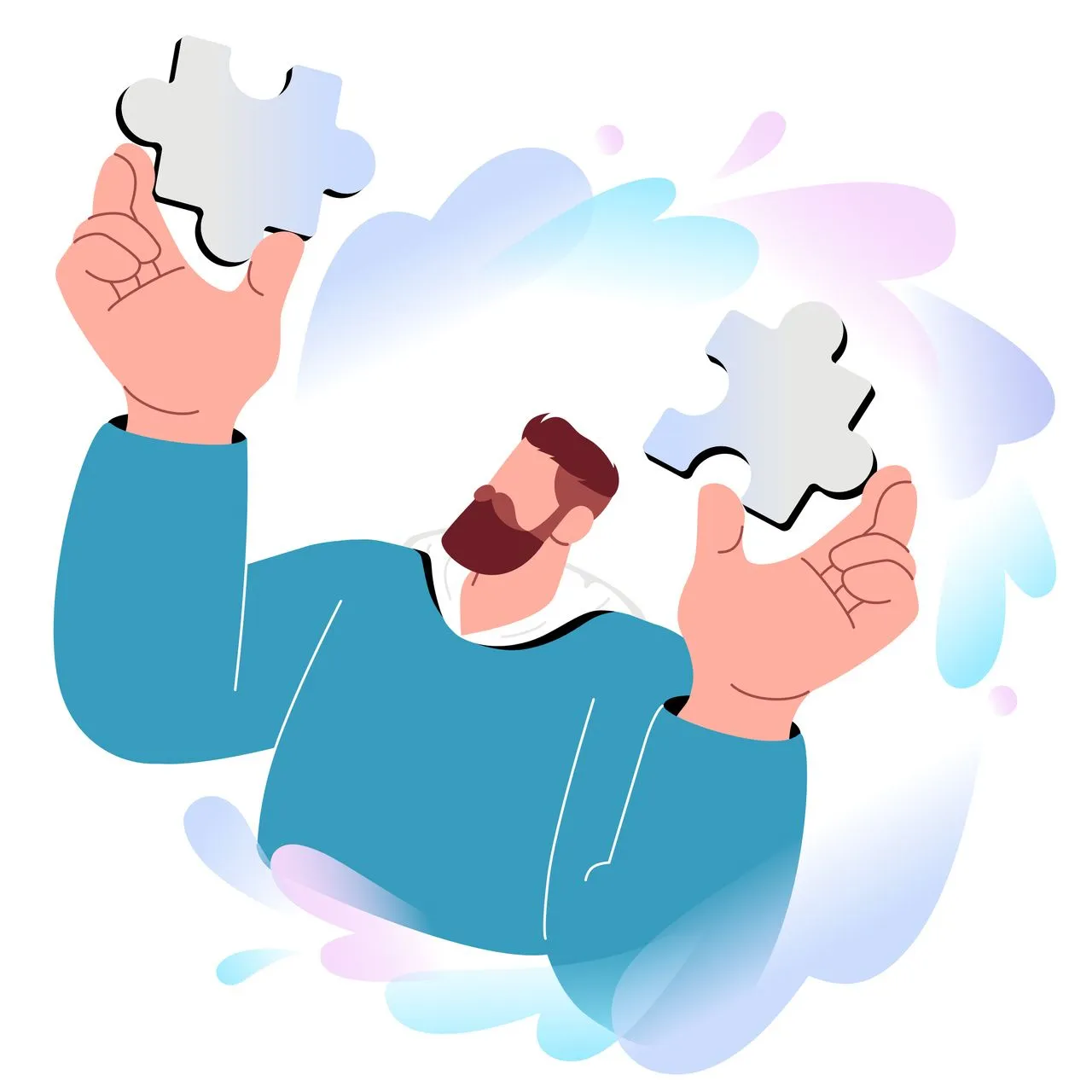 an illustration man who is solving a puzzle