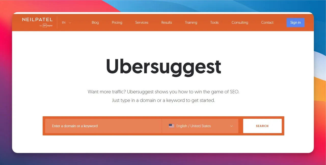 Ubersuggest keyword overview showing search volume, SEO difficulty, and content ideas panel