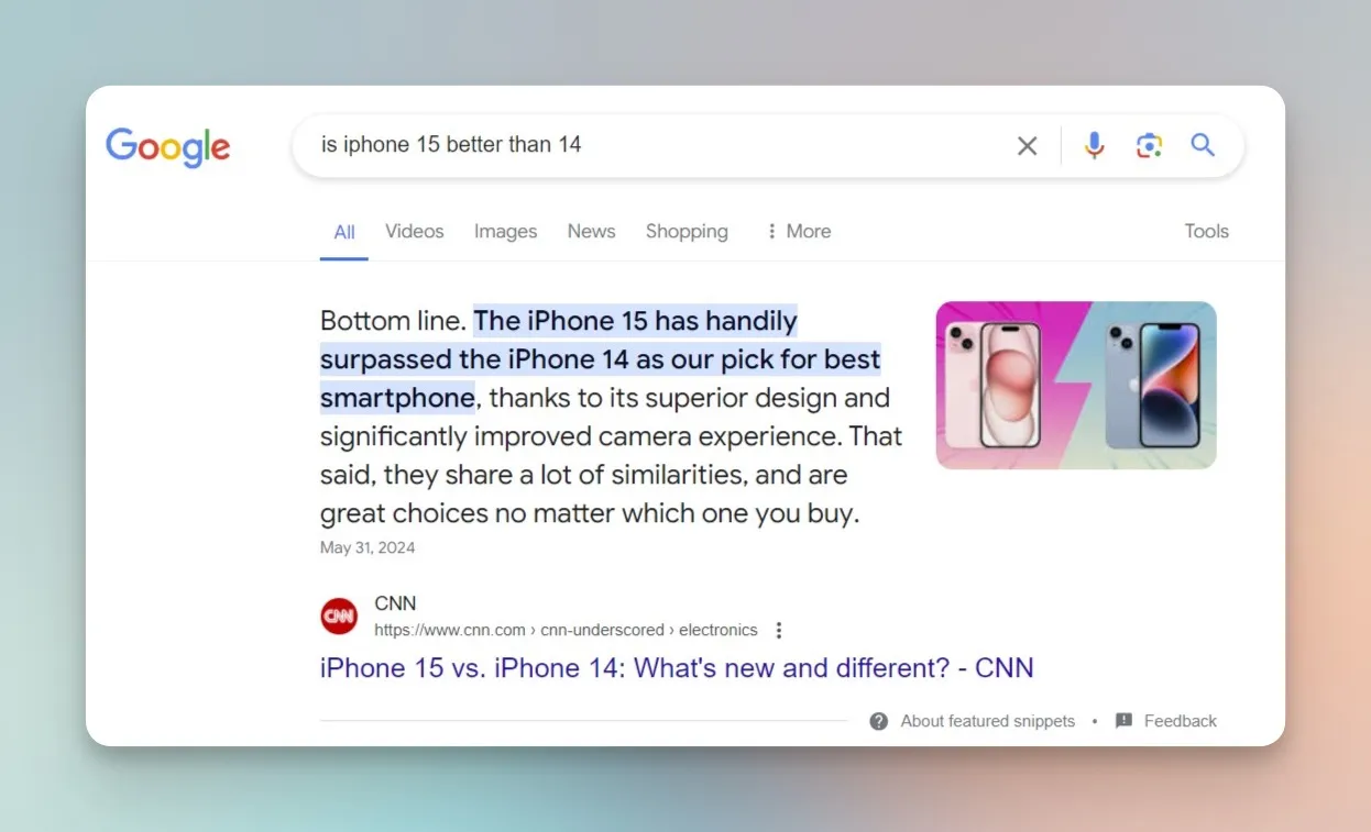 featured snippet example