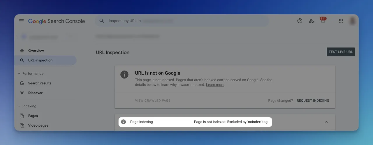 Von Google in der Search Console als nicht indiziert erkannte Seite