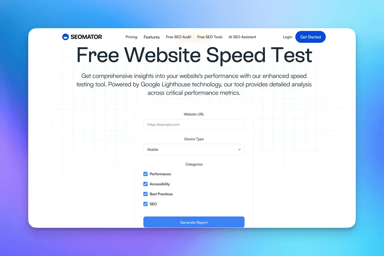 Kostenloses Website-Geschwindigkeitstest-Tool von SEOmator