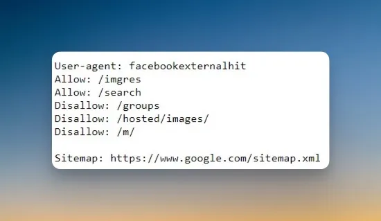 Robots.txt file content showing sitemap location directive and crawl instructions