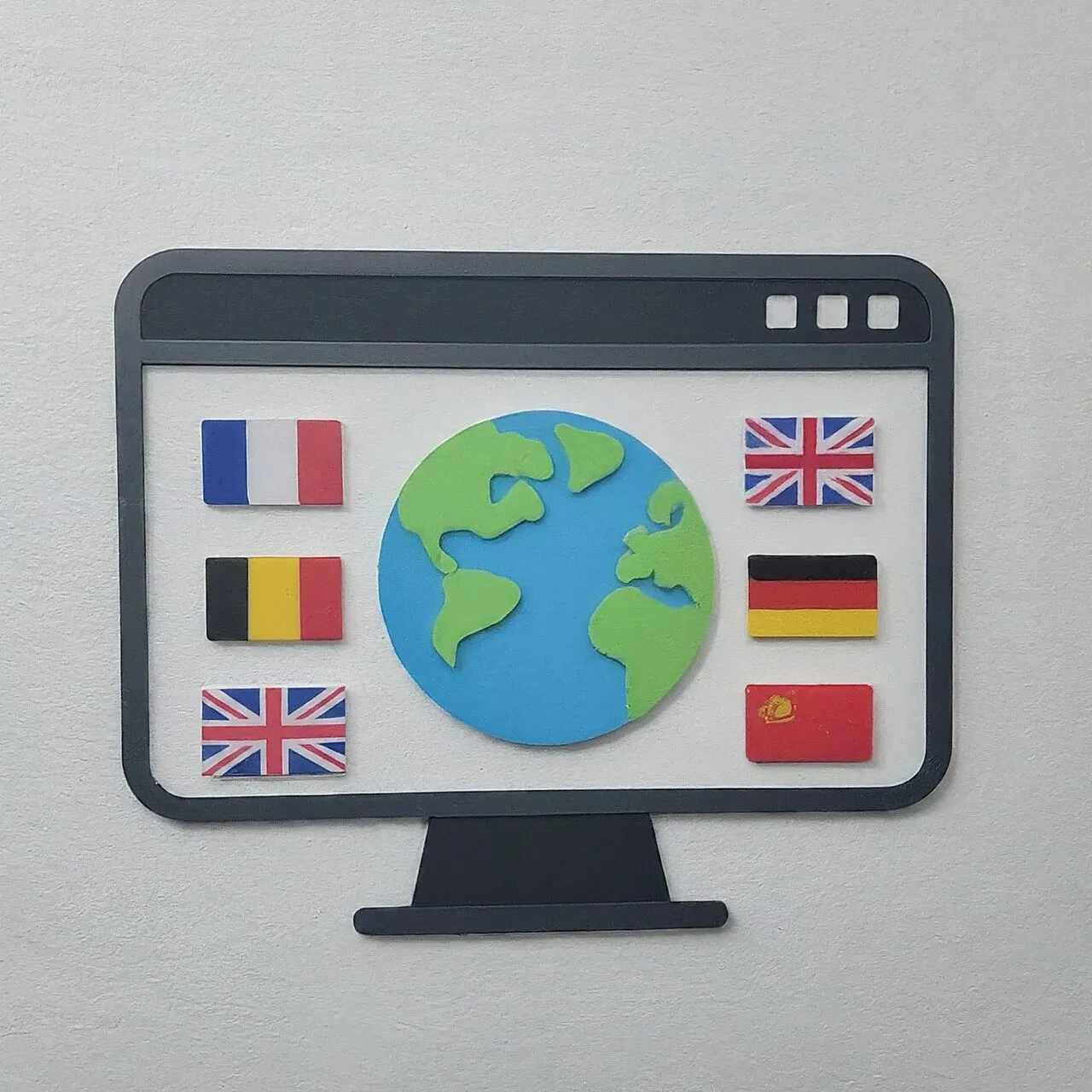 country flags and the world image on desktop screen