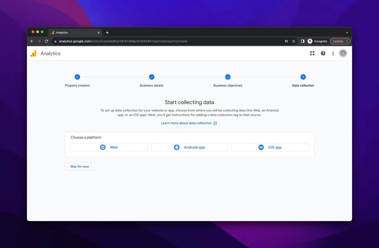 Settings of Google Analytics 4