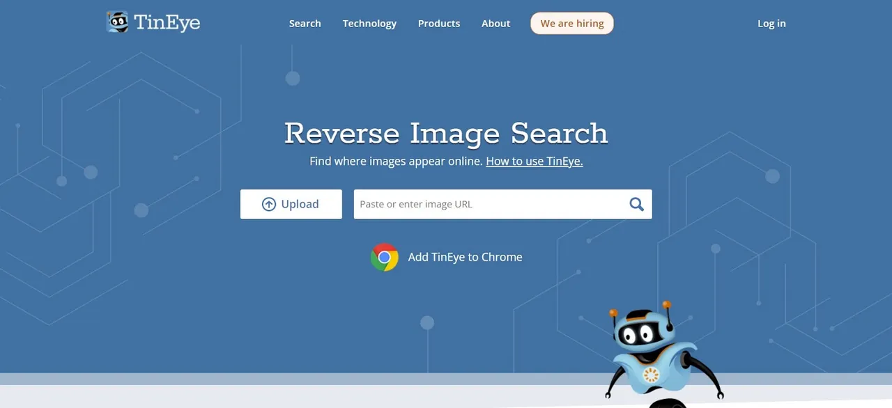 homepage of Tineye which is a reverse image search