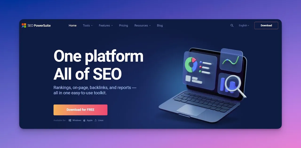 SEO PowerSuite Desktop-Anwendung mit Rank Tracker Modul