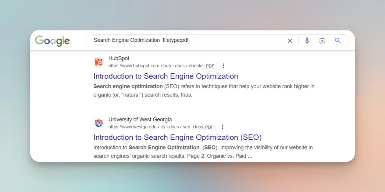 searching for pdf y using filetype operator on google