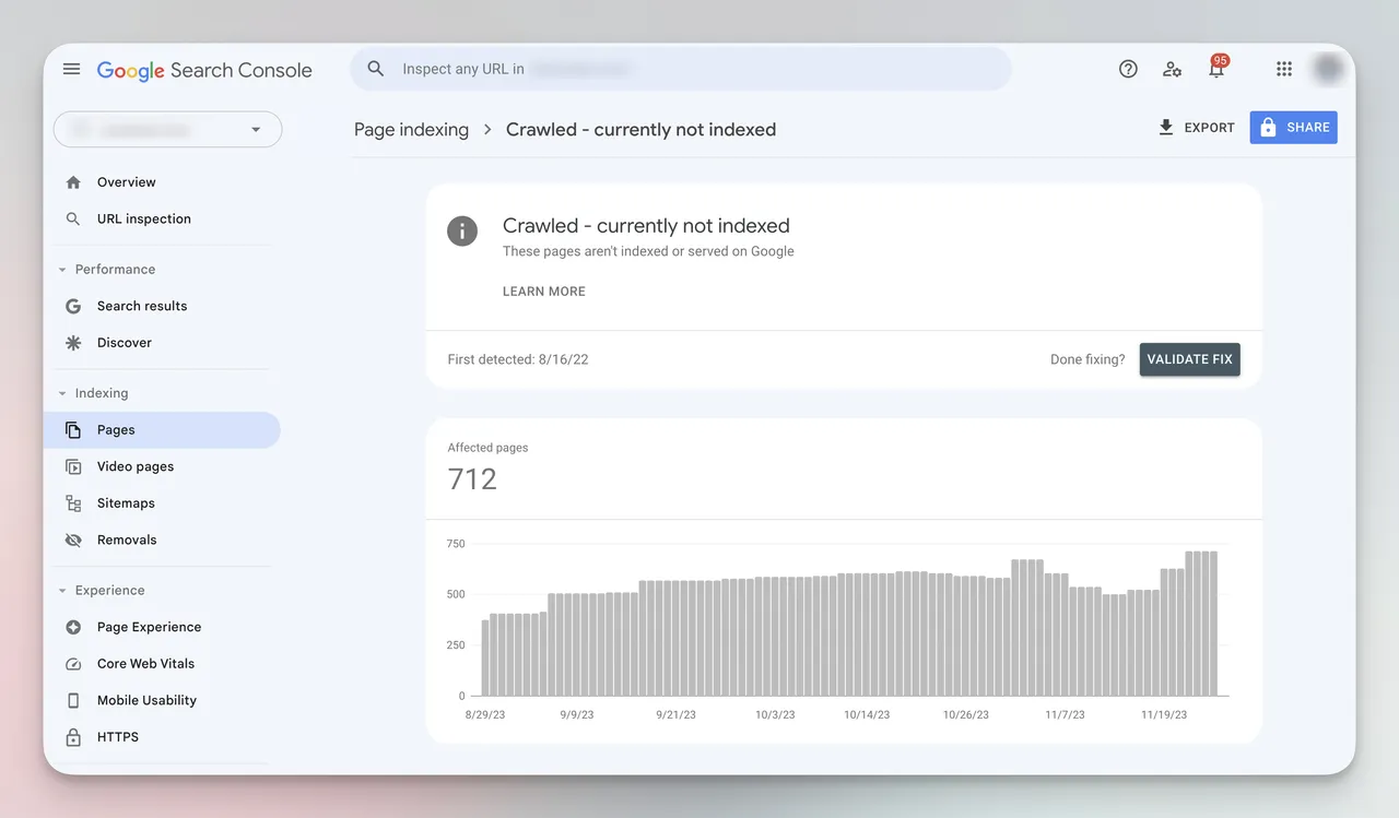 Bericht "Gecrawlt - derzeit nicht indiziert" in der Google Search Console