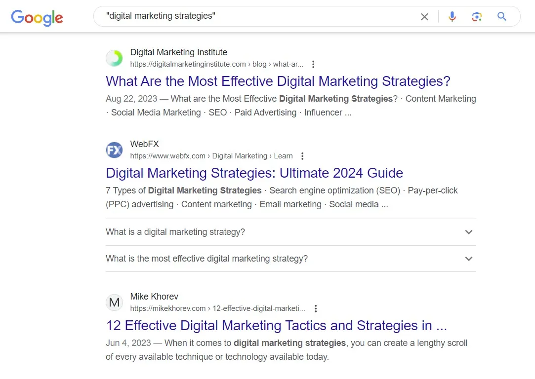 quotation mark search operator forcing an exact phrase match in Google
