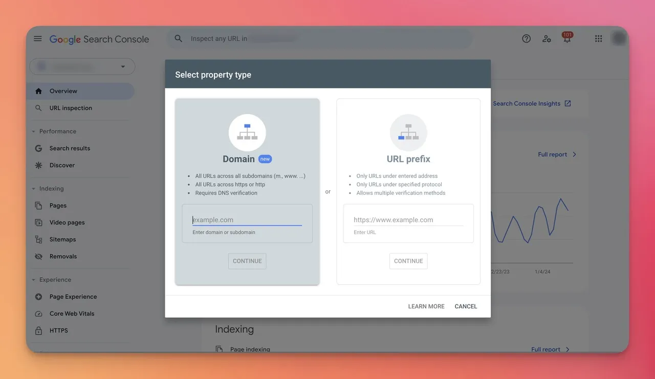 creating a google search console property