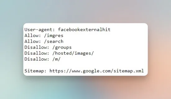 Robots.txt file contents showing User-agent directives and Sitemap URL declaration