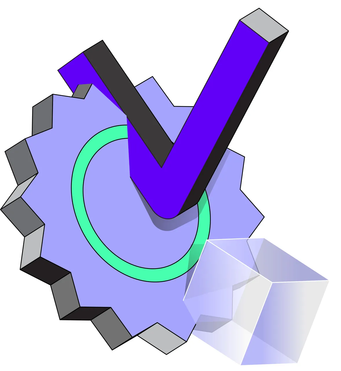 checkmark and a cog that symbolize expertise, experience, authority, trustworthiness