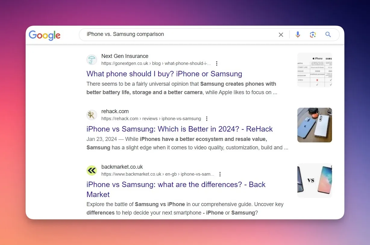 commercial search intent example