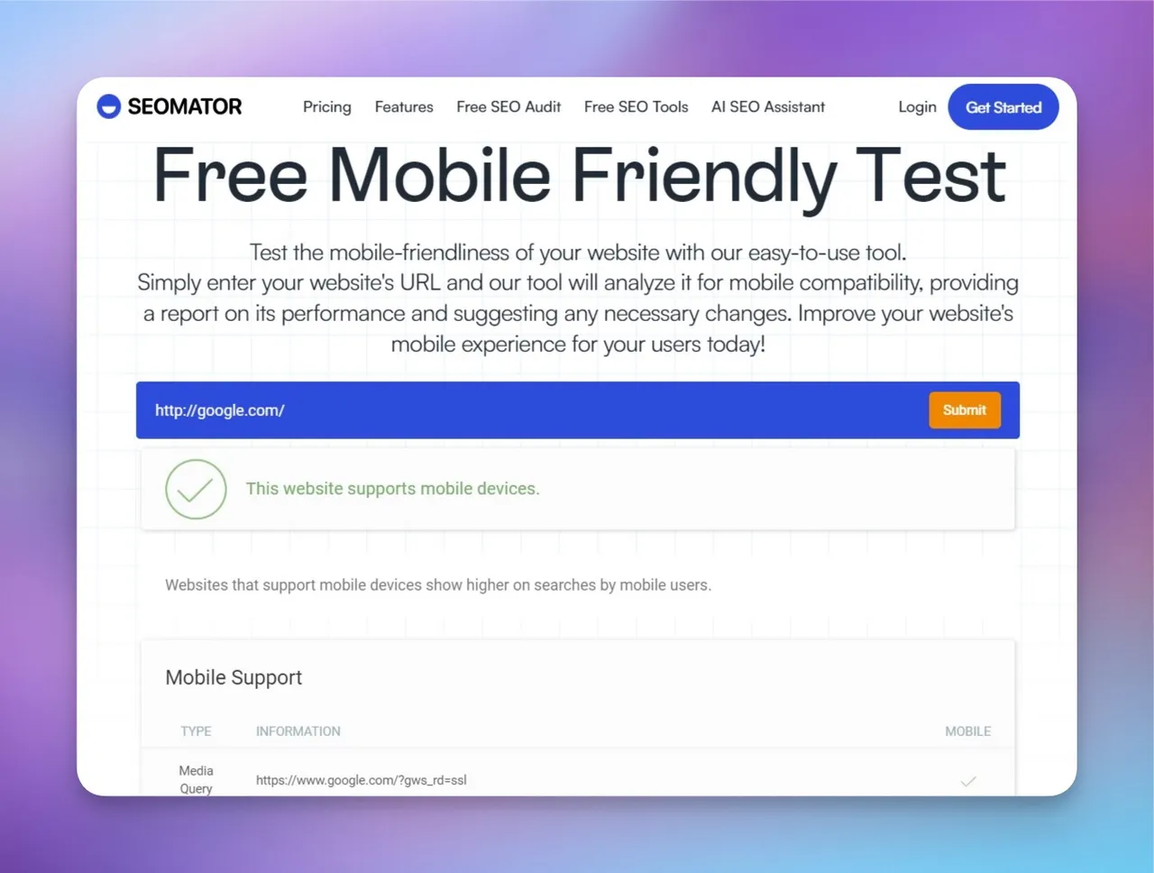 mobile friendliness test
