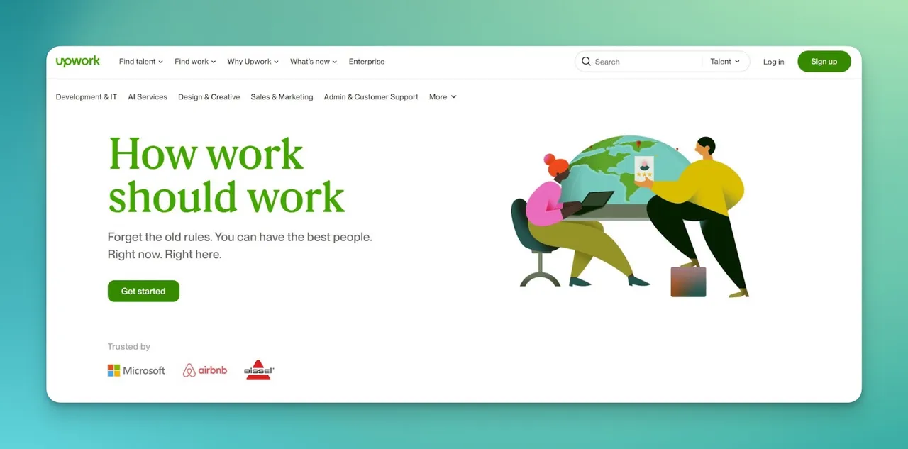Upwork, eine Plattform für Freiberufler, Screenshot der Homepage