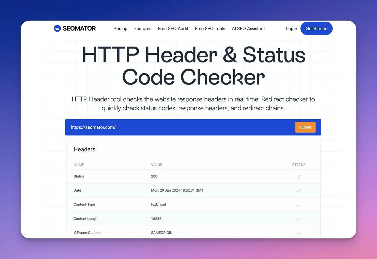 SEOmators HTTP-Header-Überprüfungswerkzeug