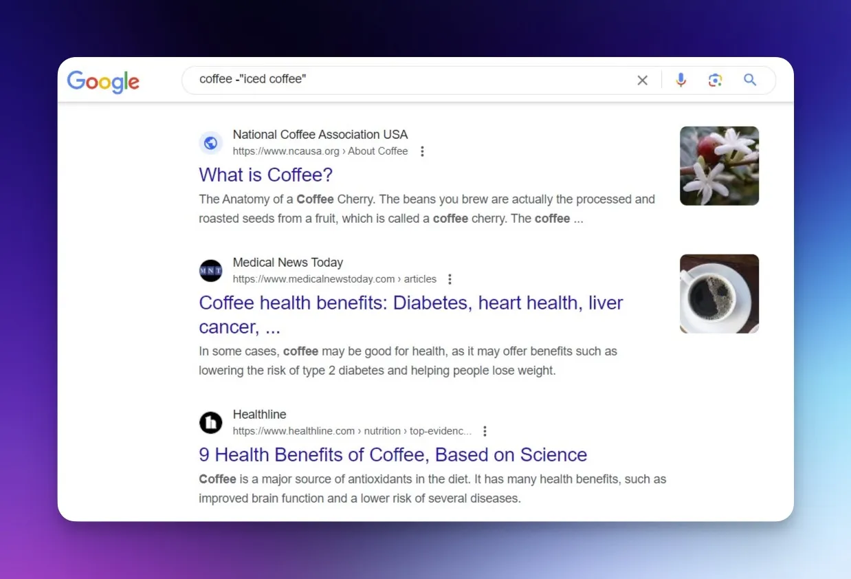 google search by typing minus symbol to exclude a word
