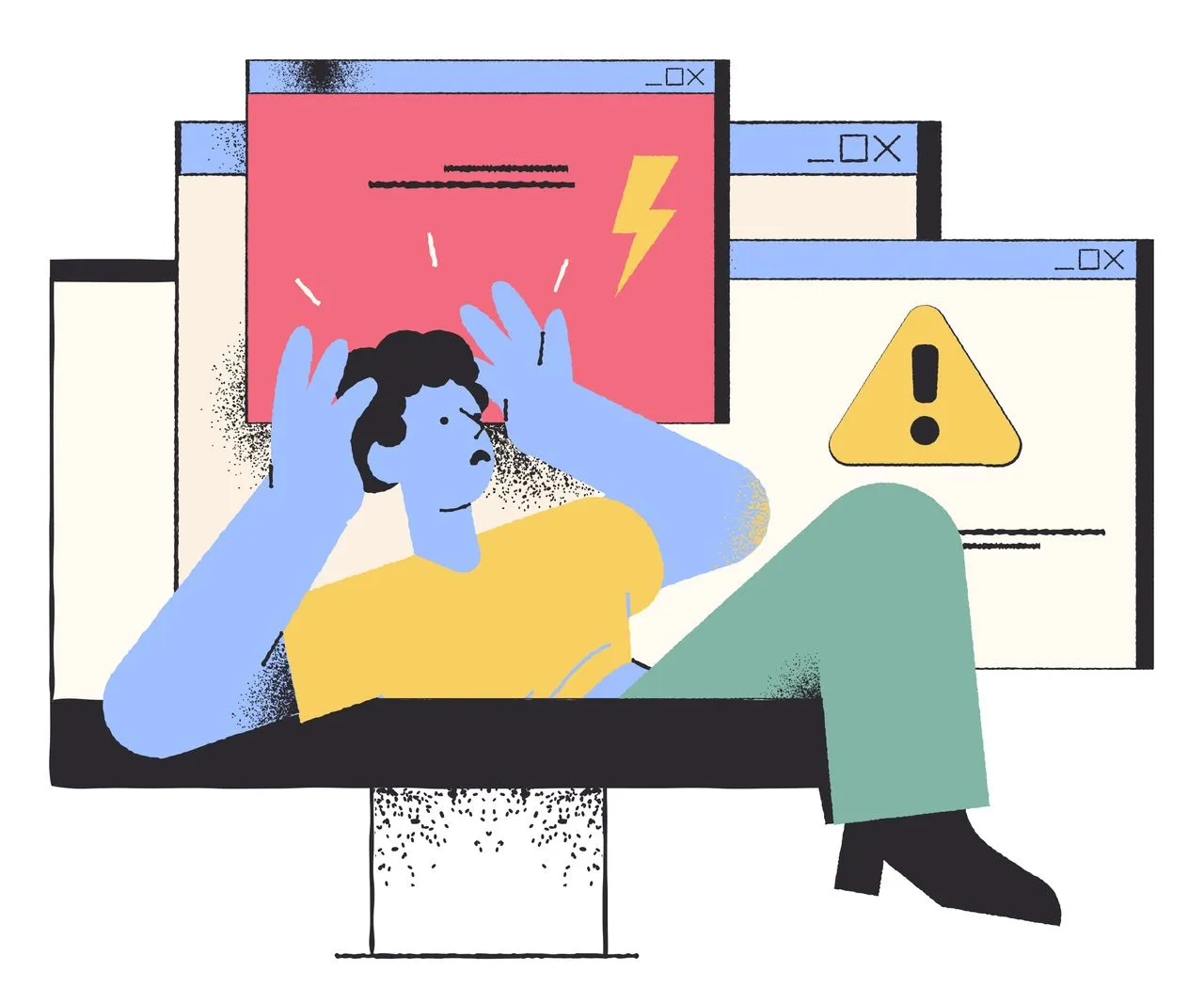 an illustrative bow panicking due to an error on a web page