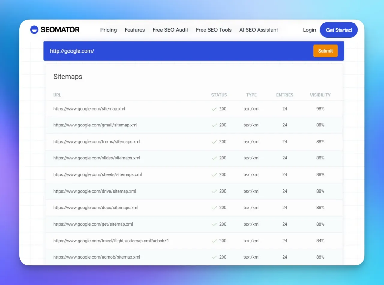 seomator sitemap finder tool