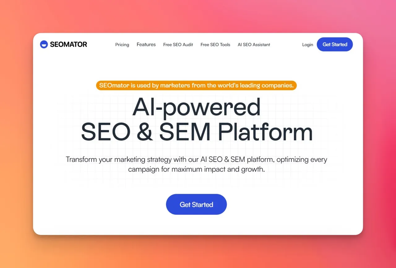 SEOmator dashboard displaying comprehensive SEO audit results with site health score and technical issues breakdown