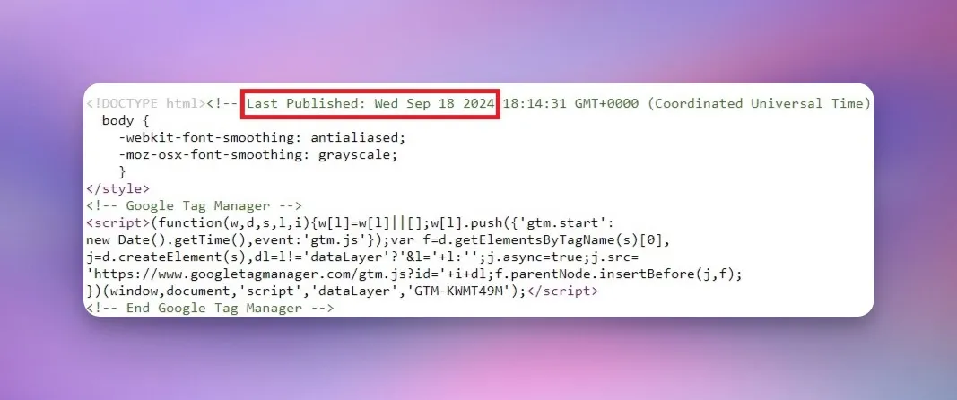 Veröffentlichungsdatum im Quellcode prüfen