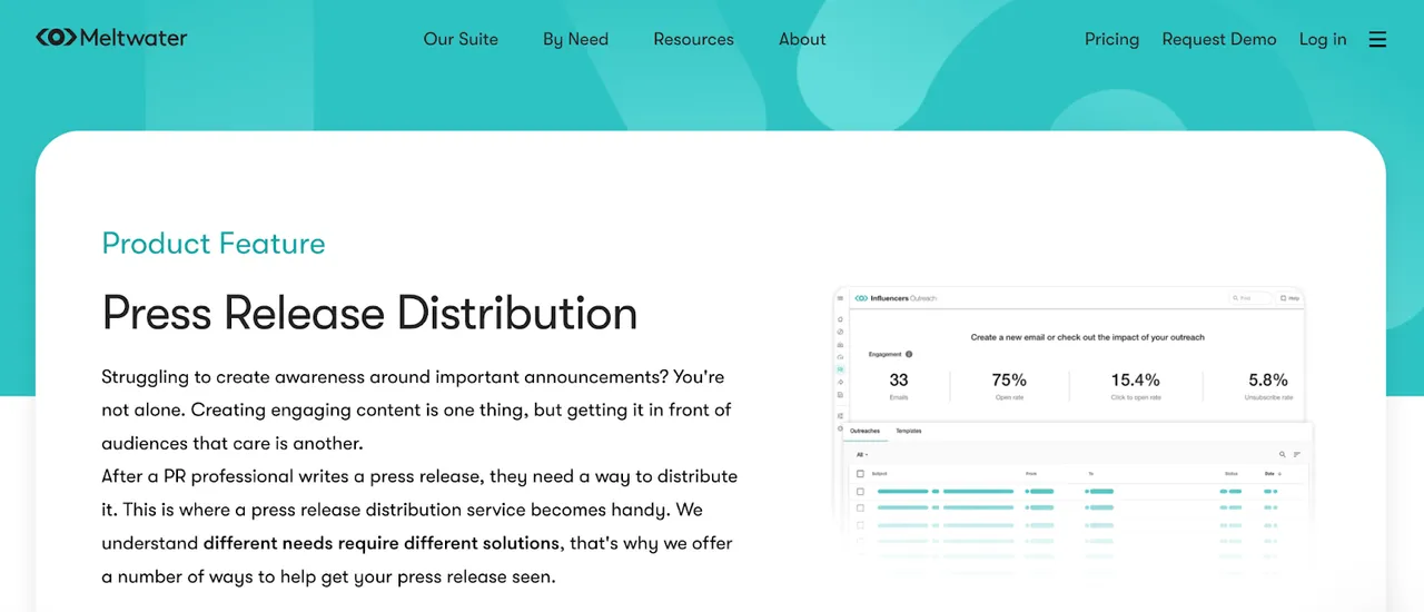 Die Homepage von Meltwater, einer der Plattformen zur Verbreitung von Inhalten