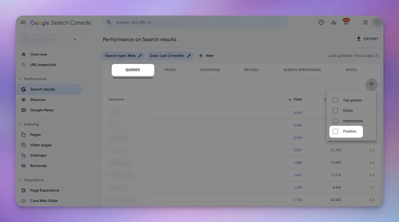 queries on search console