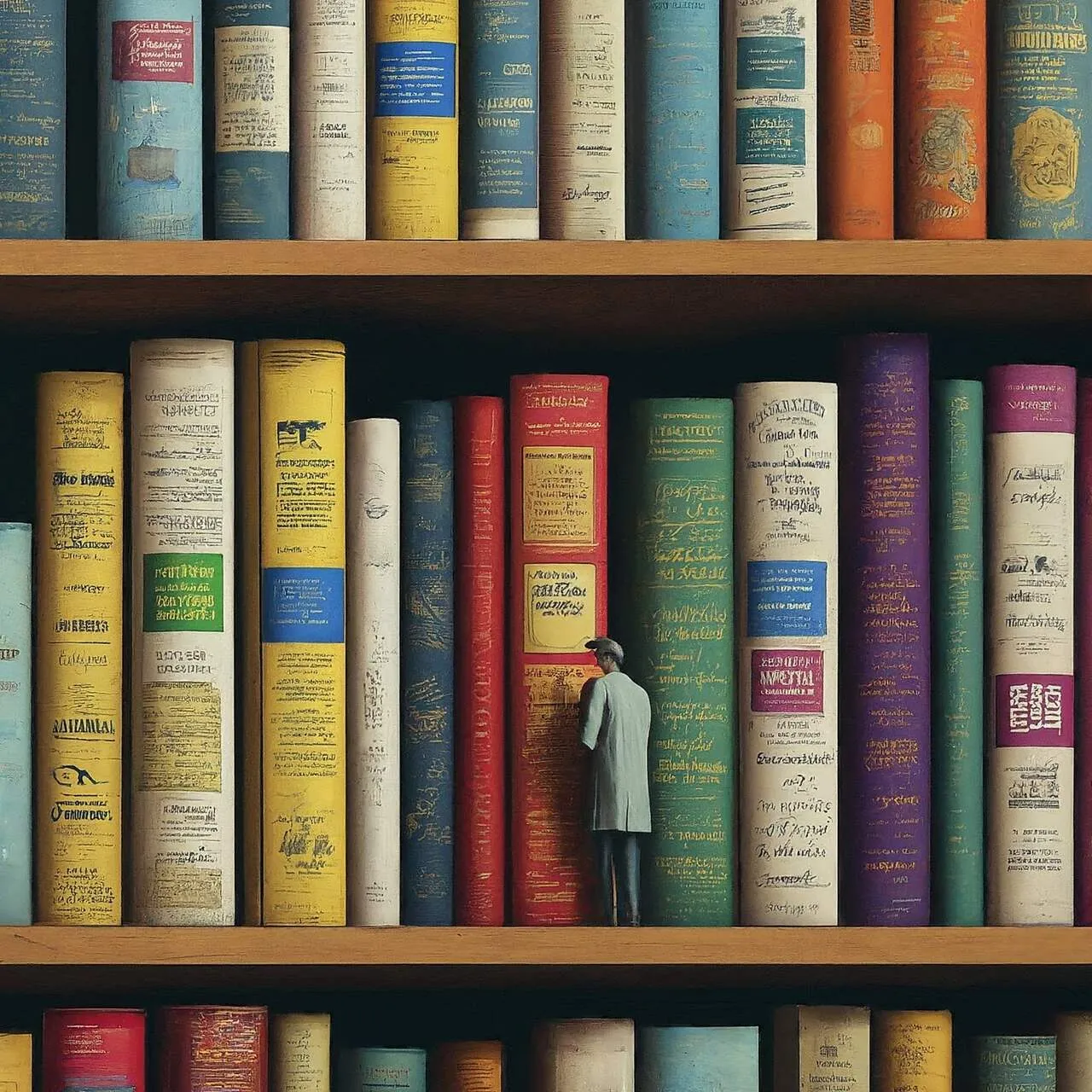 eine Bibliothek und ein Miniaturmann