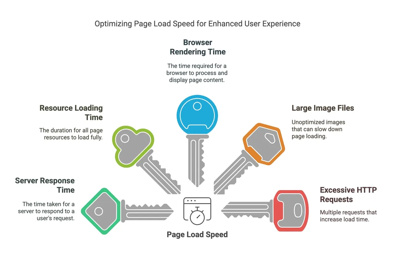 Server Response Time: The duration it takes for a server to respond to a user's request. Resource Loading Time: How long it takes for all page resources (images, CSS, JavaScript) to load. Browser Rendering Time: The time required for a browser to process and render the page content.