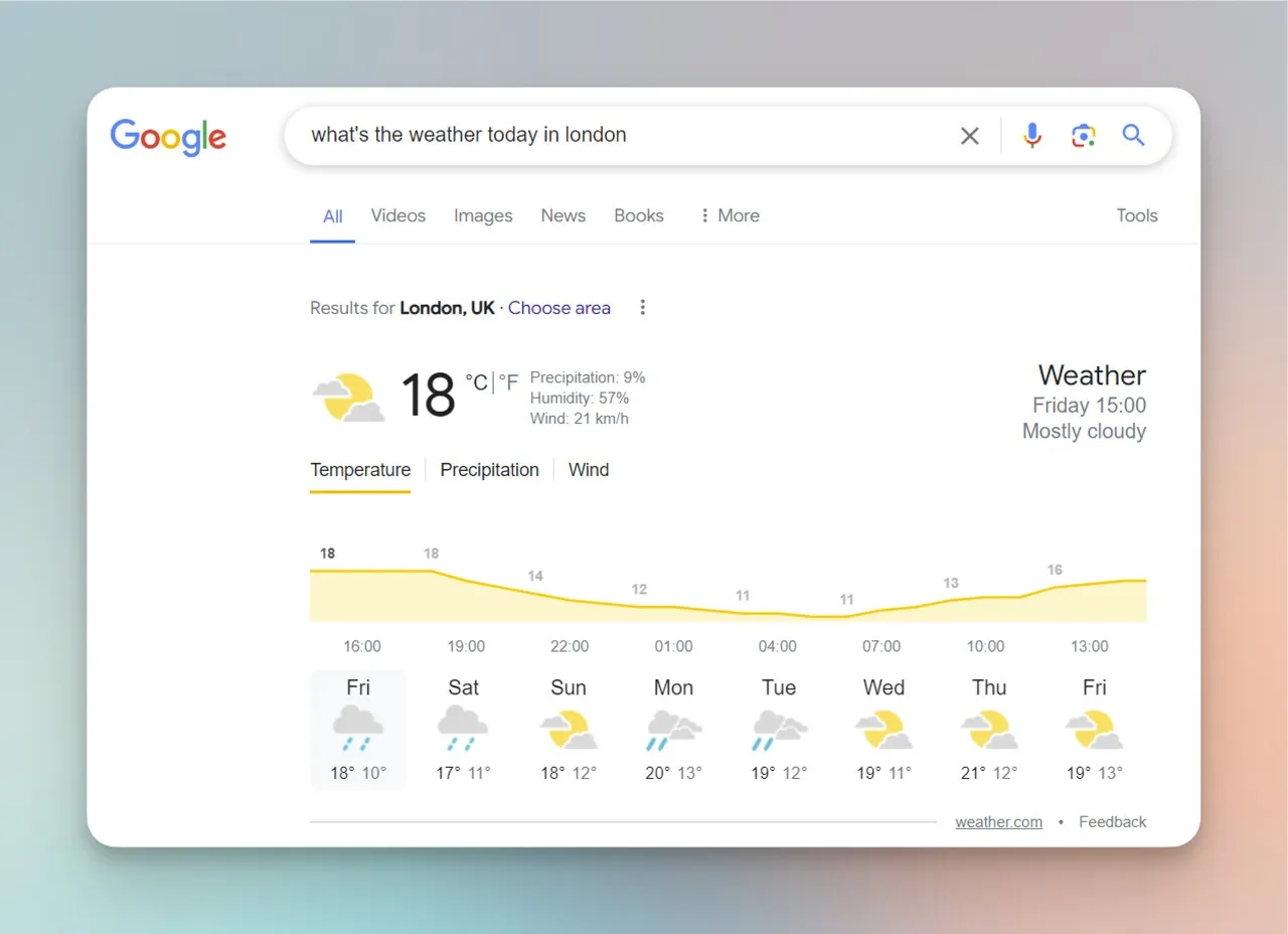 weather forecast on Google