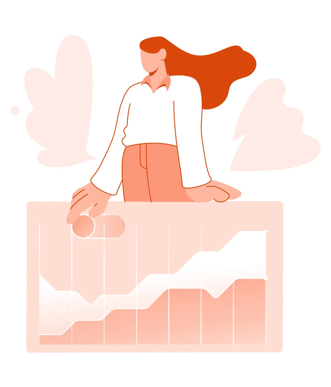 an illustrated woman holding a line graph chart