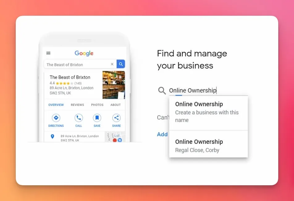 the landing page of creating a google mybusiness account