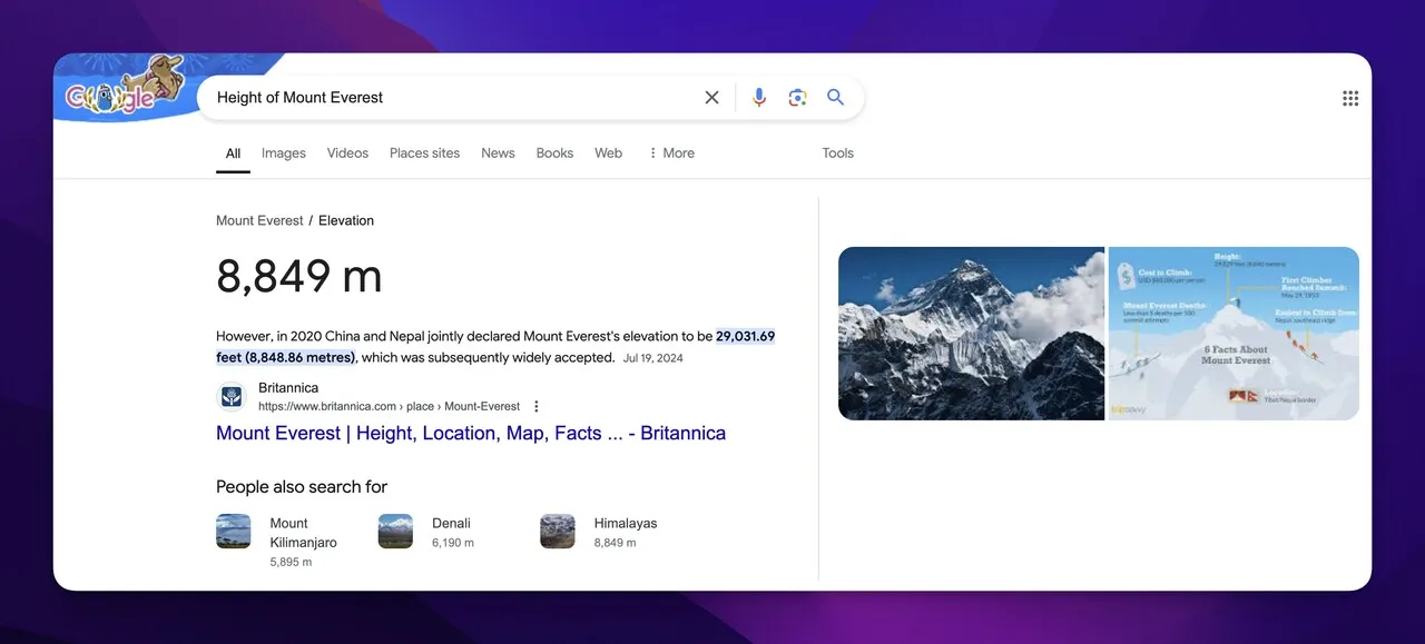 knowledge panel über den everest
