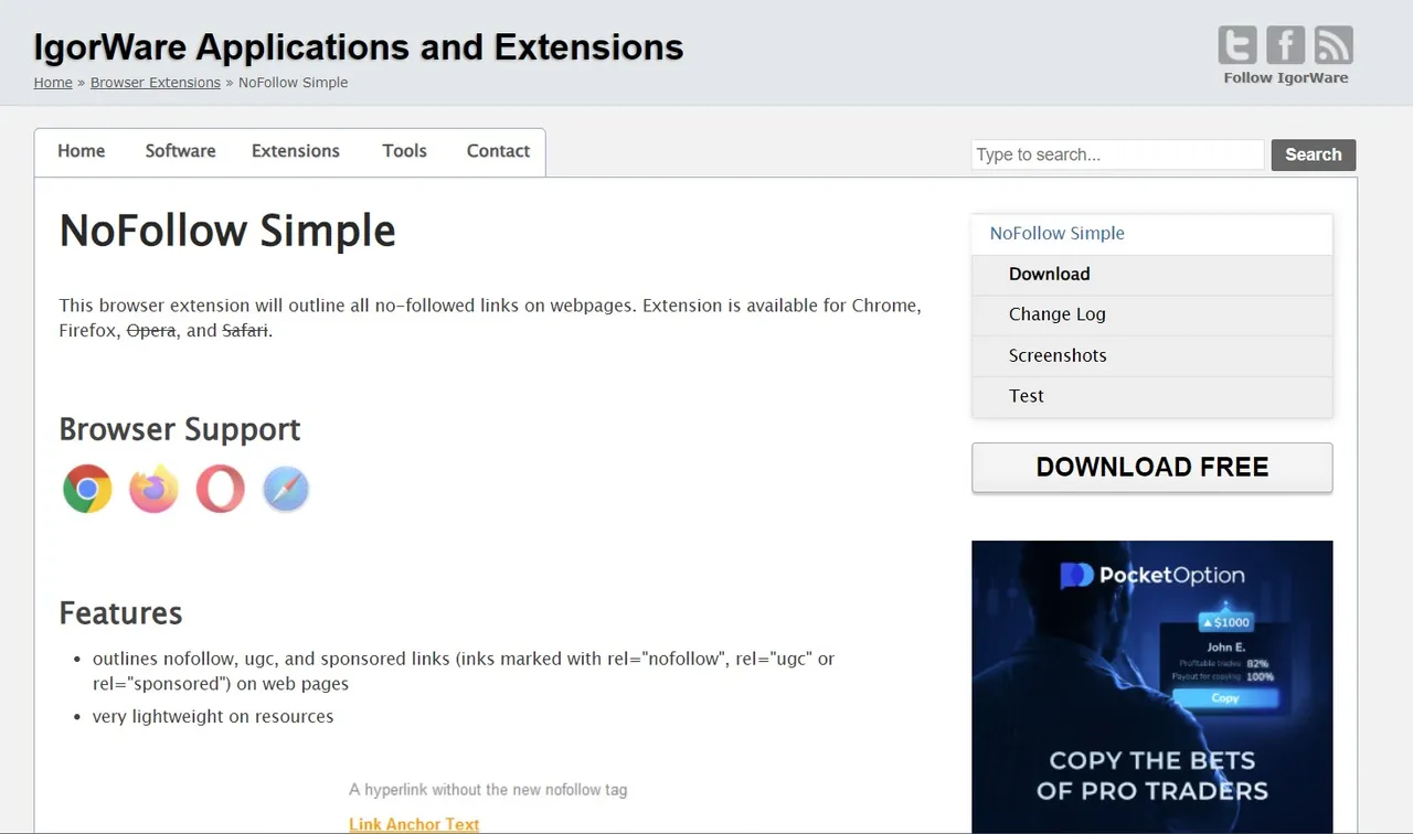 NoFollow Simple extension