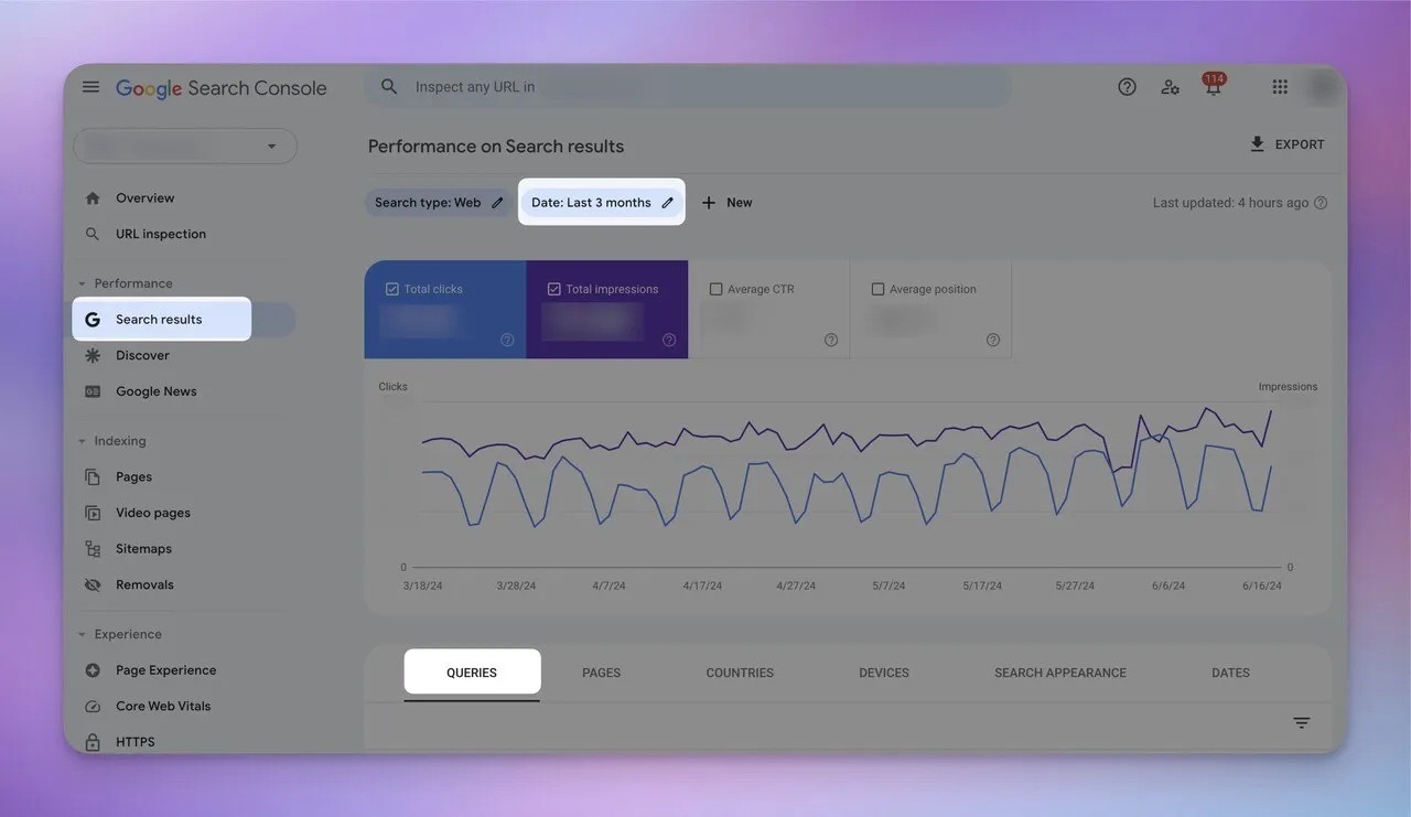 search results on google search console report