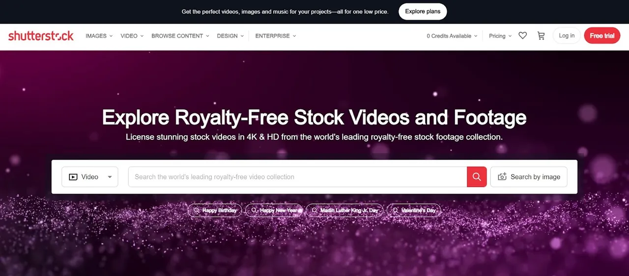 homepage of Shutterstock which is a stock image and video tool