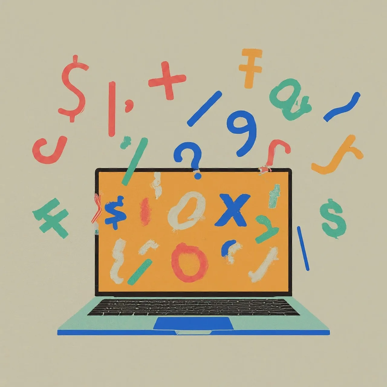 Sonderzeichen, die aus einem Laptop-Bildschirm hervorbrechen