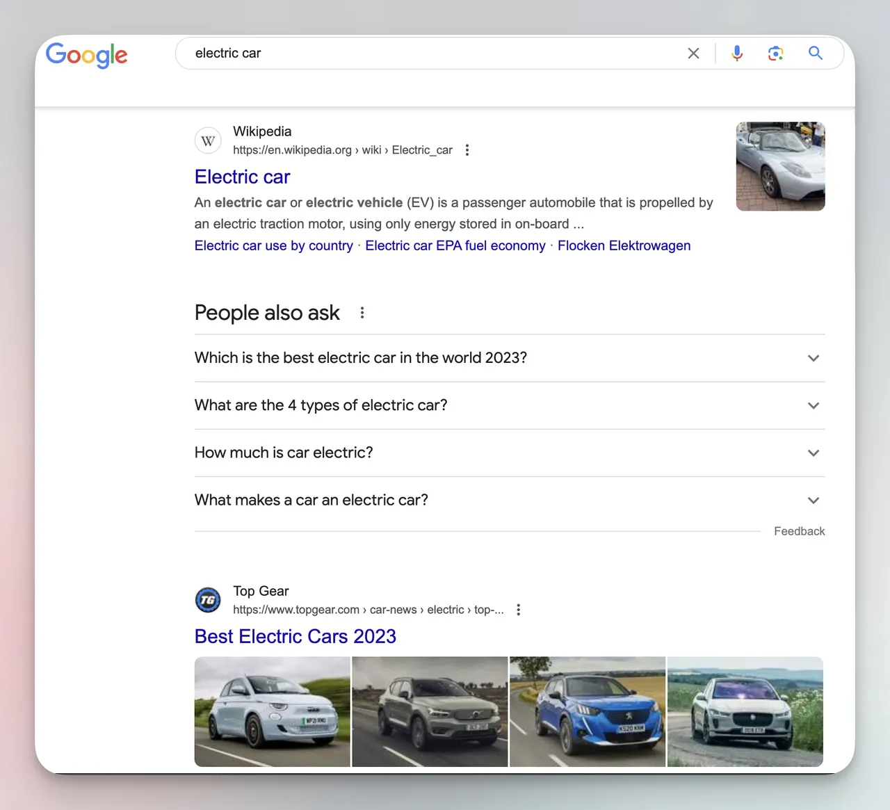 electric car search on google