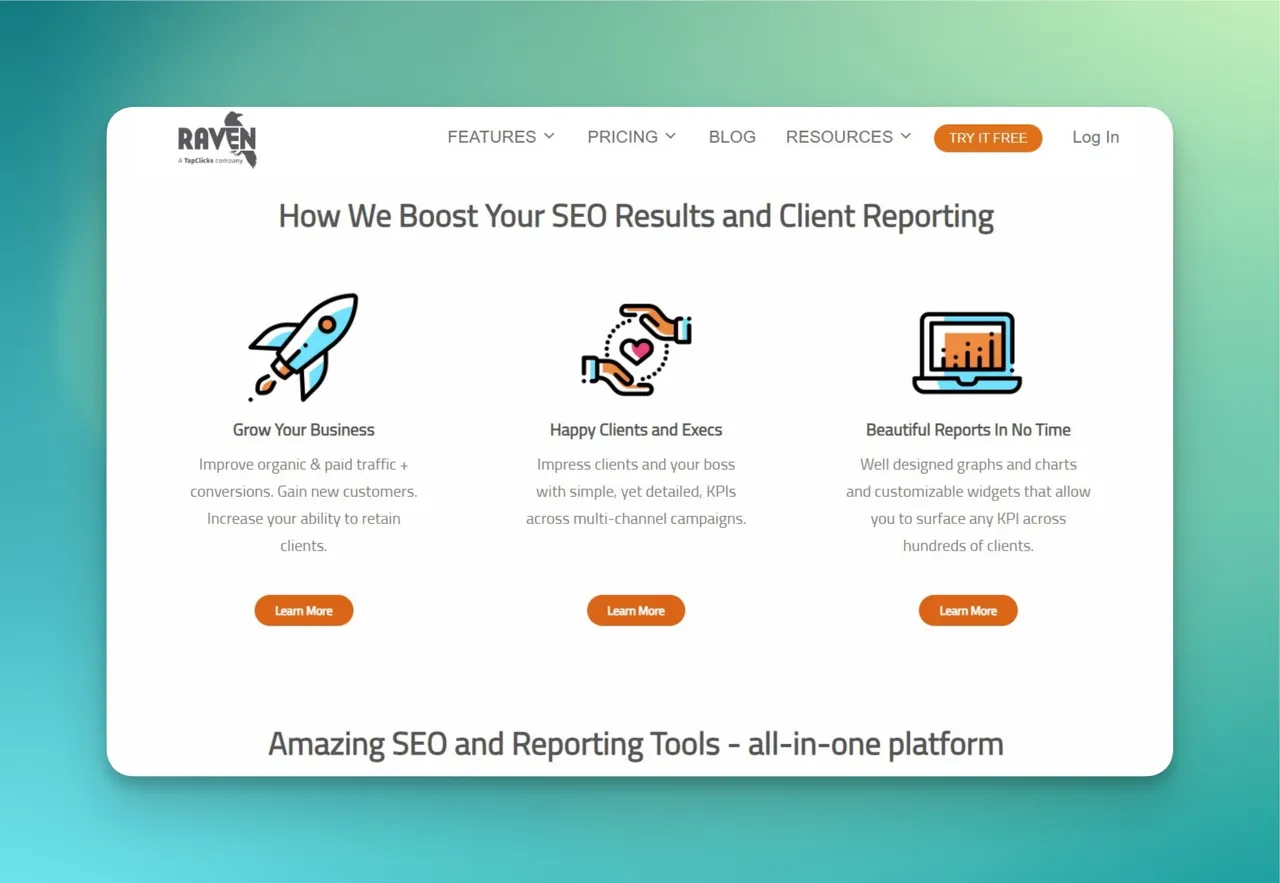 Raven Tools homepage