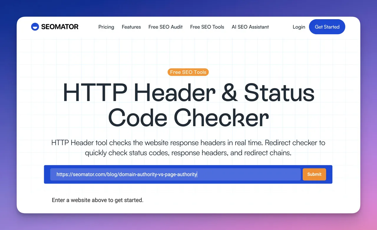 SEOmator's HTTP status checker tool