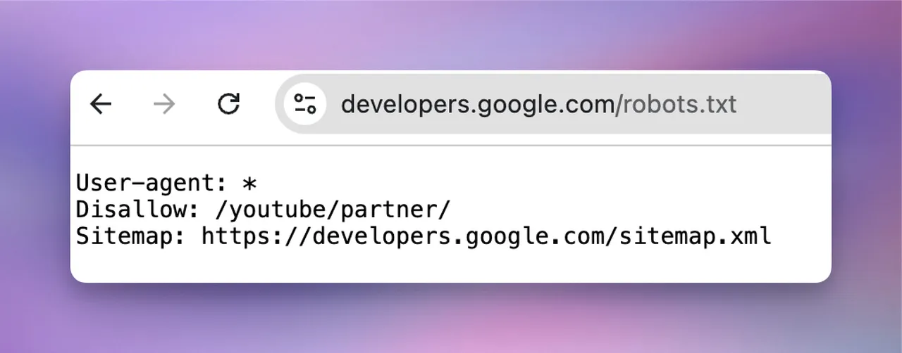 Browser zeigt eine robots.txt-Datei mit Sitemap-Direktive, die auf die XML-Sitemap-URL verweist